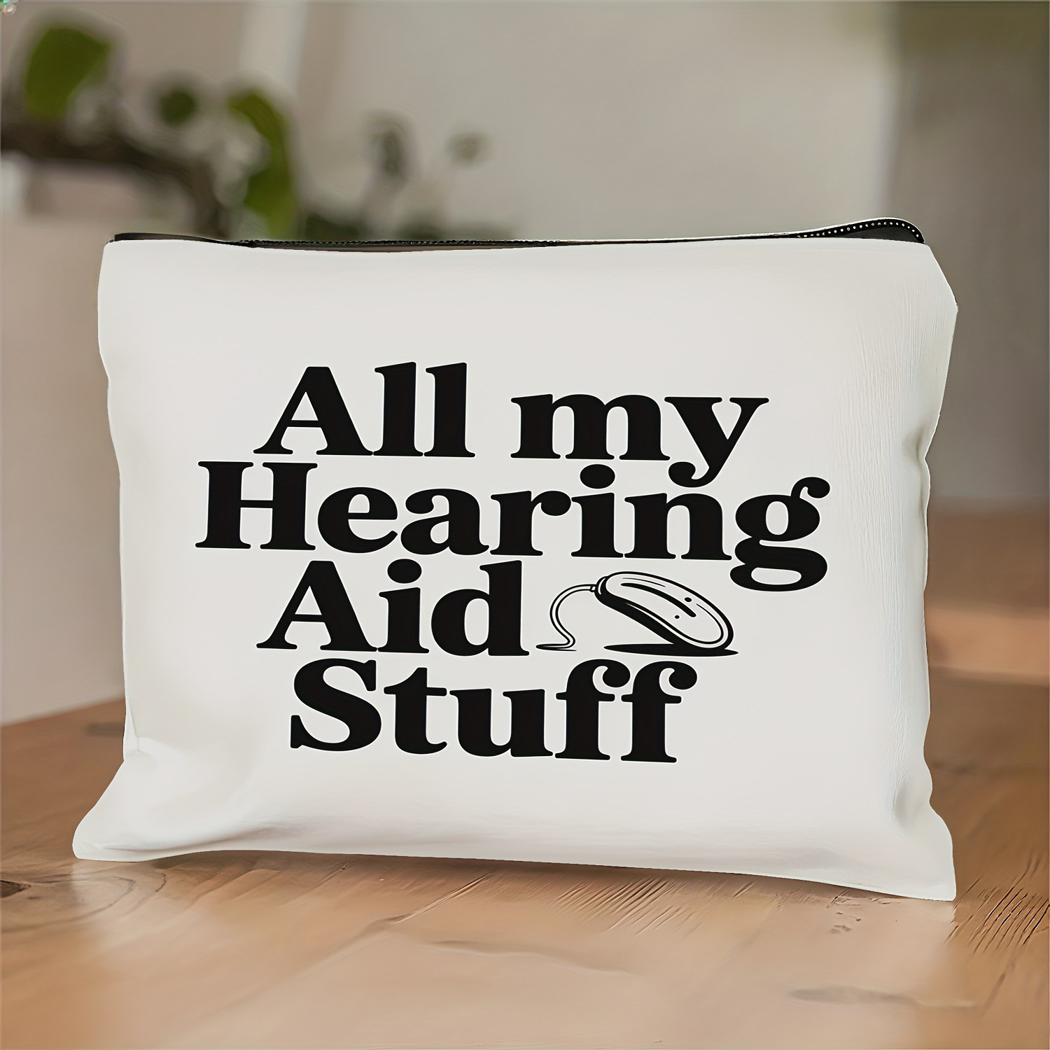 TEMU 1 Simple, Lightweight, And Portable Makeup Bag With A Hearing Aid Pattern, Compact Hearing Aid Storage, Suitable For Travel And Daily Use - An