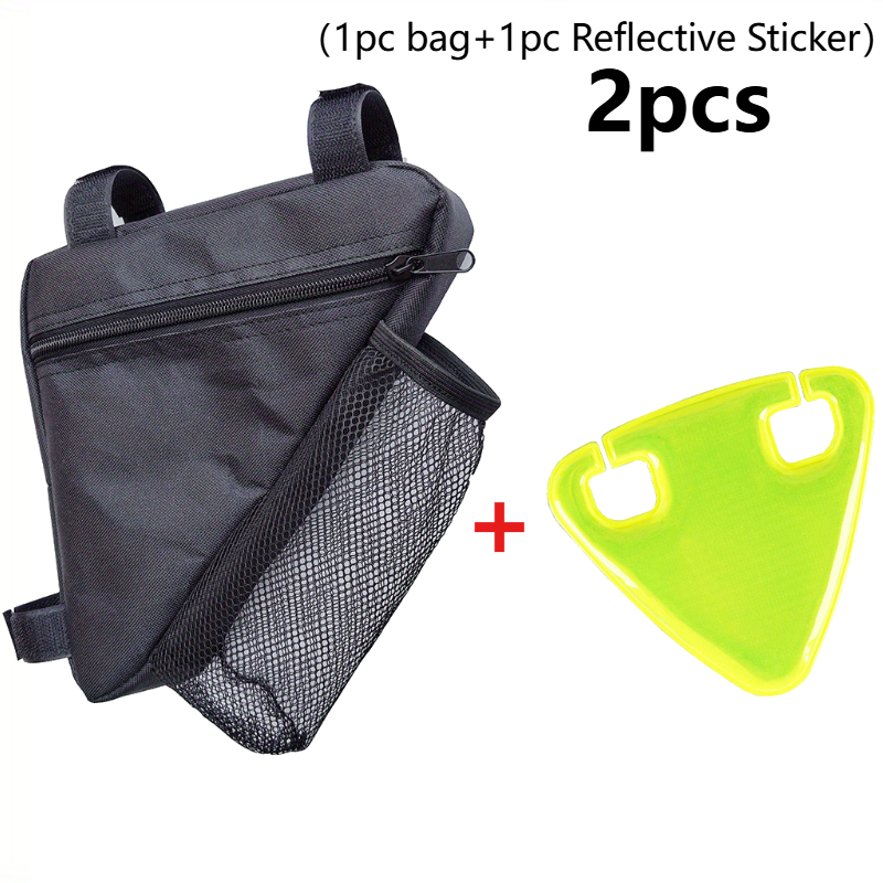 TEMU Borsa triangolare per traversa bici 2 pezzi con adesivo riflettente triangolare, adesivi riflettenti per guida notturna, borsa da appendere alla