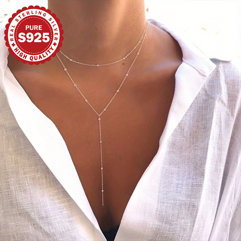 1pc of womens fashionable y shaped necklace s925 sterling silvery double layer design minimalist and elegant style versatile accessory hypoallergenic Product details 2
