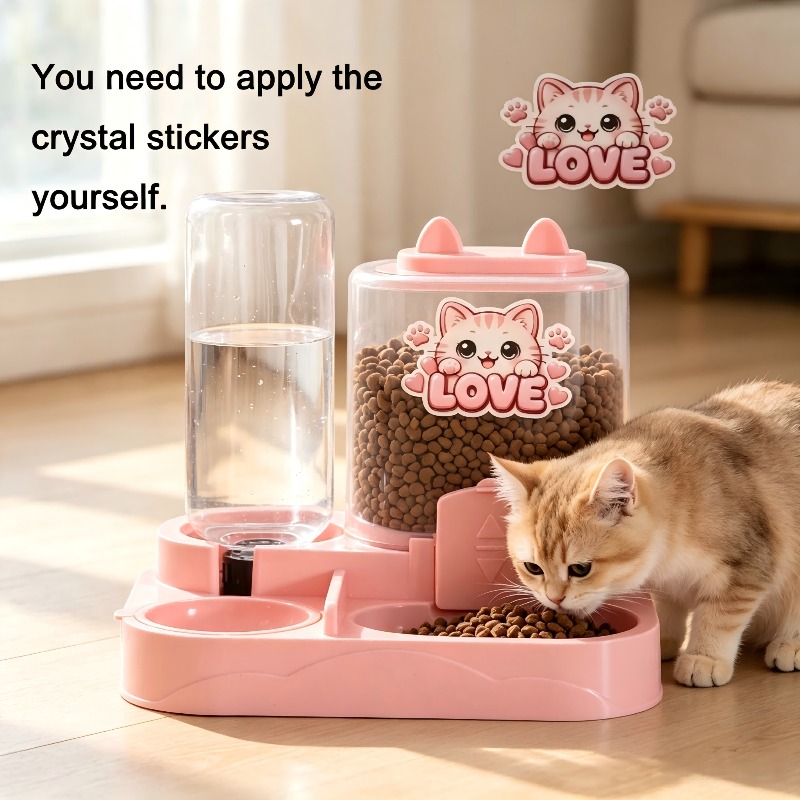 TEMU Nouveau distributeur d'eau et d'aliments pour animaux de compagnie à gravité 2026, ensemble de gamelles automatiques compactes avec autocollants