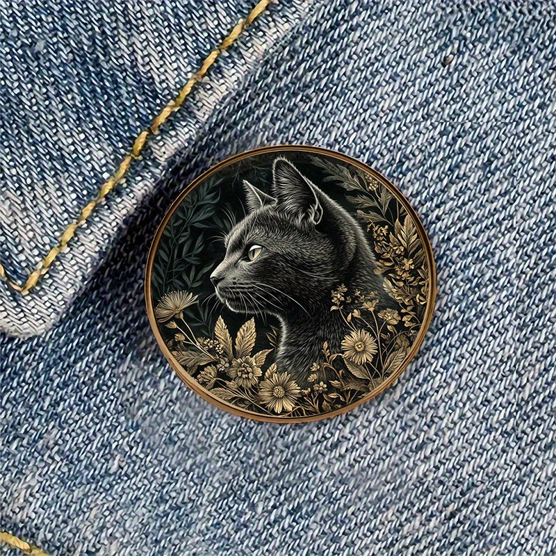 TEMU 1pc Cat & Golden Resin Round Brooch Badge Alloy Material Perfect For Backpacks, Hats, Clothes, Shoes, And Boots Decoration