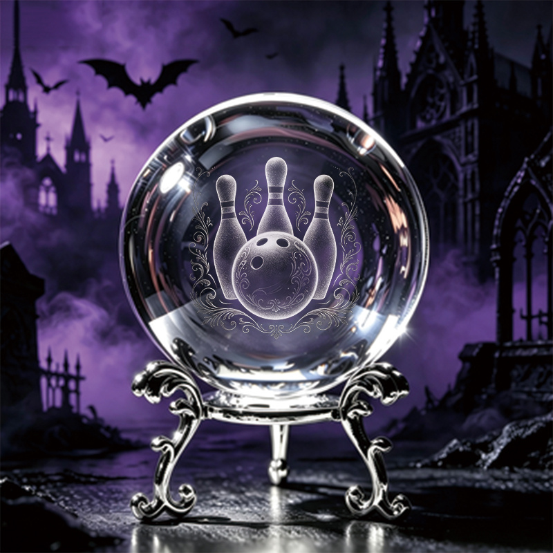 TEMU 3d Laser-engraved Crystal Bowling Decorations With Ornate Suitable For Bowling Ball Display Bracket, Artificial / Suitable For Bowling-themed