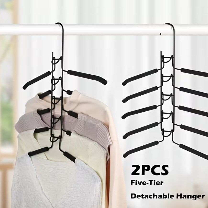 Image of 2pcs Heavy-duty Metal Clothes Hangers, Space- Clothes Rack With Curved Design & Shelves - Sturdy Durable Construction For Neat Wardrobe, Dorm, Closet Storage - Ideal For Shirts, Dresses, Coats