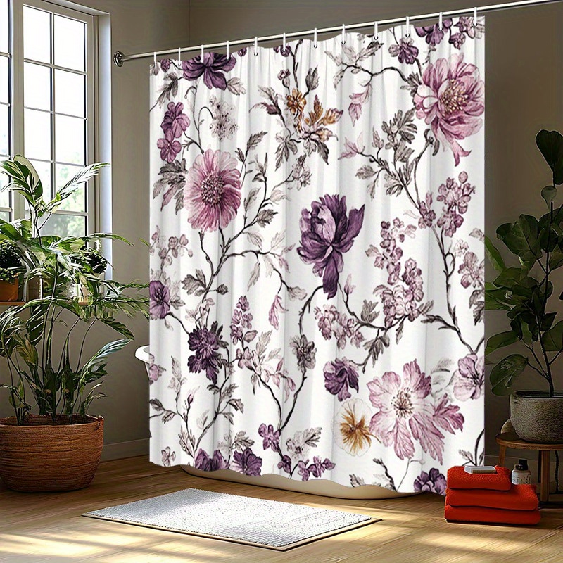 TEMU Rideau de Douche Floral avec Motif Intricat de Roses et - Décor de Salle de Bain en Polyester de Style Élégant et , 70.8x70.8 Pouces, Lavable en