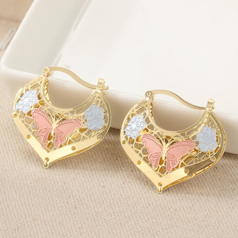 Women's Plated Hoop Earrings - Heart & Butterfly Hollow-Out Hoops