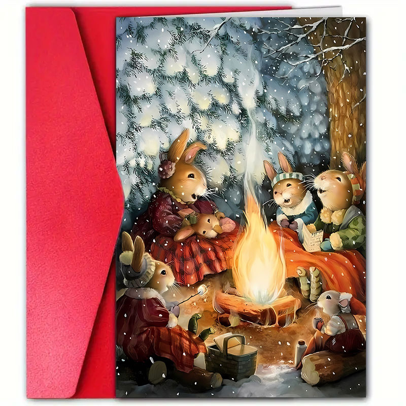 

1pc Vintage Christmas Card With , 12cm*18cm - Winter Scene With Snowy Trees & , Ideal For Holiday Greetings & Family , Christmas Gift