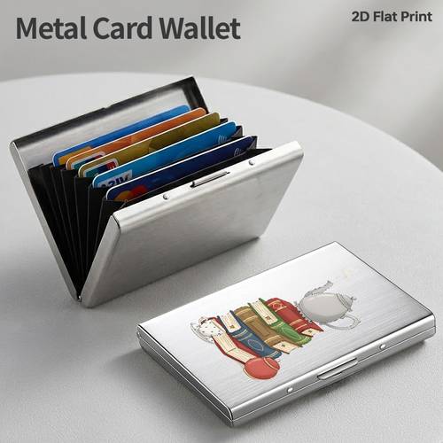 item picture vintage teapot rfid blocking metal card holder anti theft up wallet for men women minimalist metal credit card case portable frosting business card protector stylish gift for book lovers