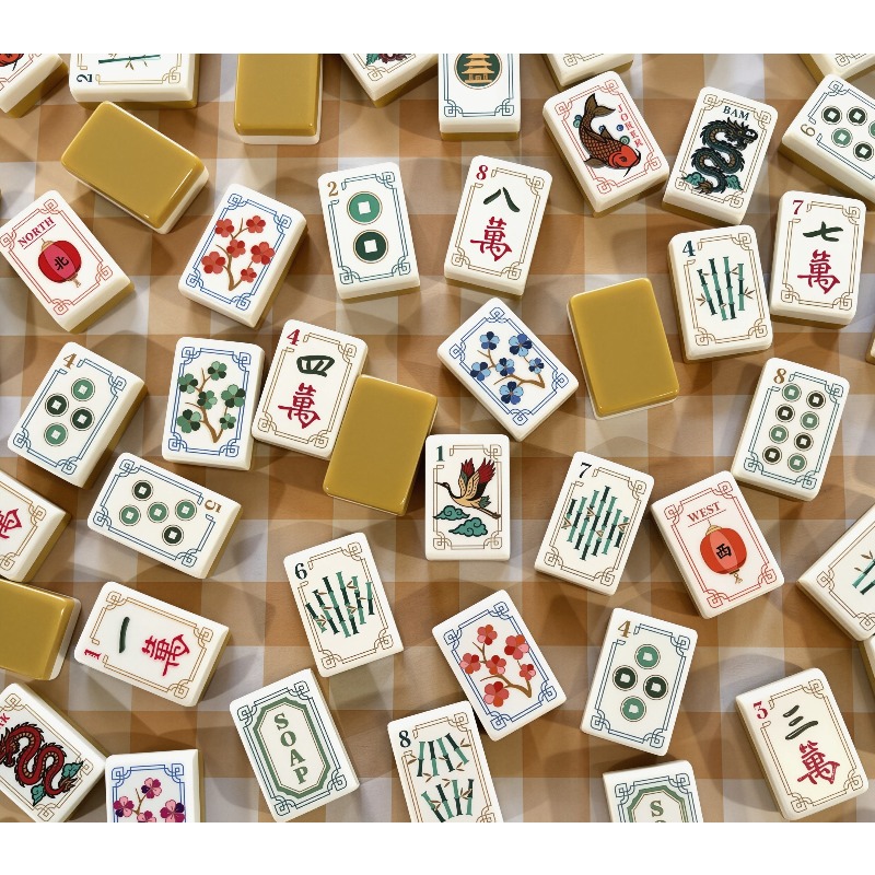 american mahjong set 160 vintage cream resin tiles with english labeled dragon tiles soap   crab classic dragon pattern retro style elderly collector gift halloween christmas party games activities