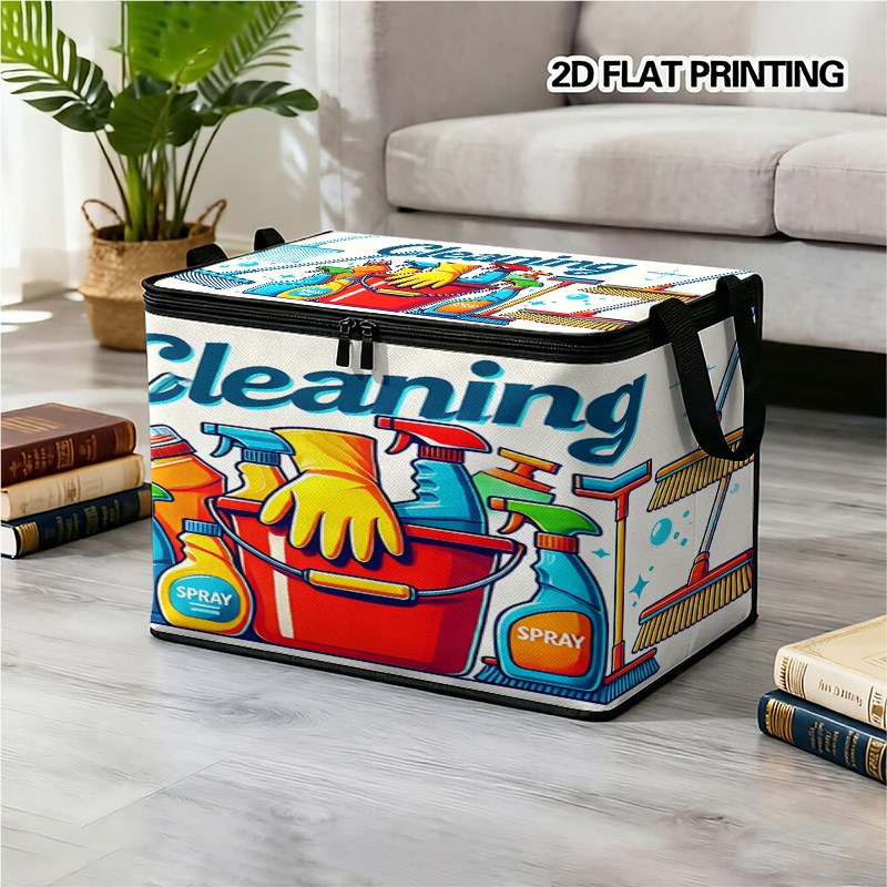TEMU 1pc Large Foldable Zipper Storage Box Organizer, Cleaning Supplies Collection Rectangular Organizer, Suitable For Wardrobe, Under Bed Storage, ,