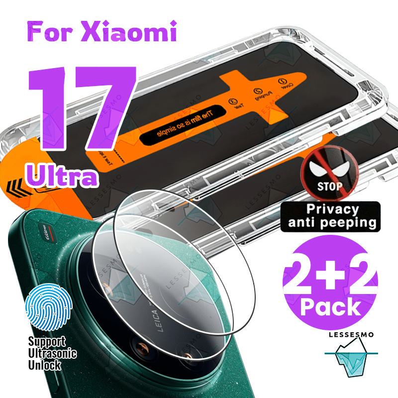 TEMU Für Xiaomi 17 Ultra Privacy Displayschutzfolie mit Unterstützung für Fingerabdruck-Entsperrung [2+2] 2er-Pack, mit einem 28° Anti-Spionage Kit,