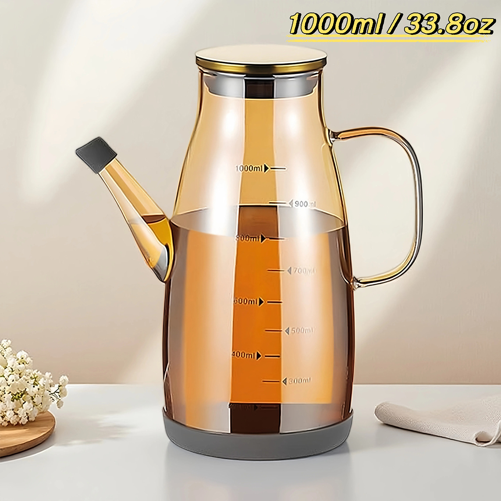 E-shop Großes/Mittleres/Kleines Glas-Ölspender-Set - Auslaufsicherer & Tropffreier Ausguss mit Präzisen Messmarkierungen, Hitzebeständig