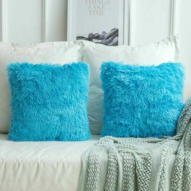 TEMU 2pcs Long Pile Soft Shaggy Faux Fur Plain Fluffy Cushion Covers Pillow Case Decorative Pillow Covers With Zipper For Bedroom Interior