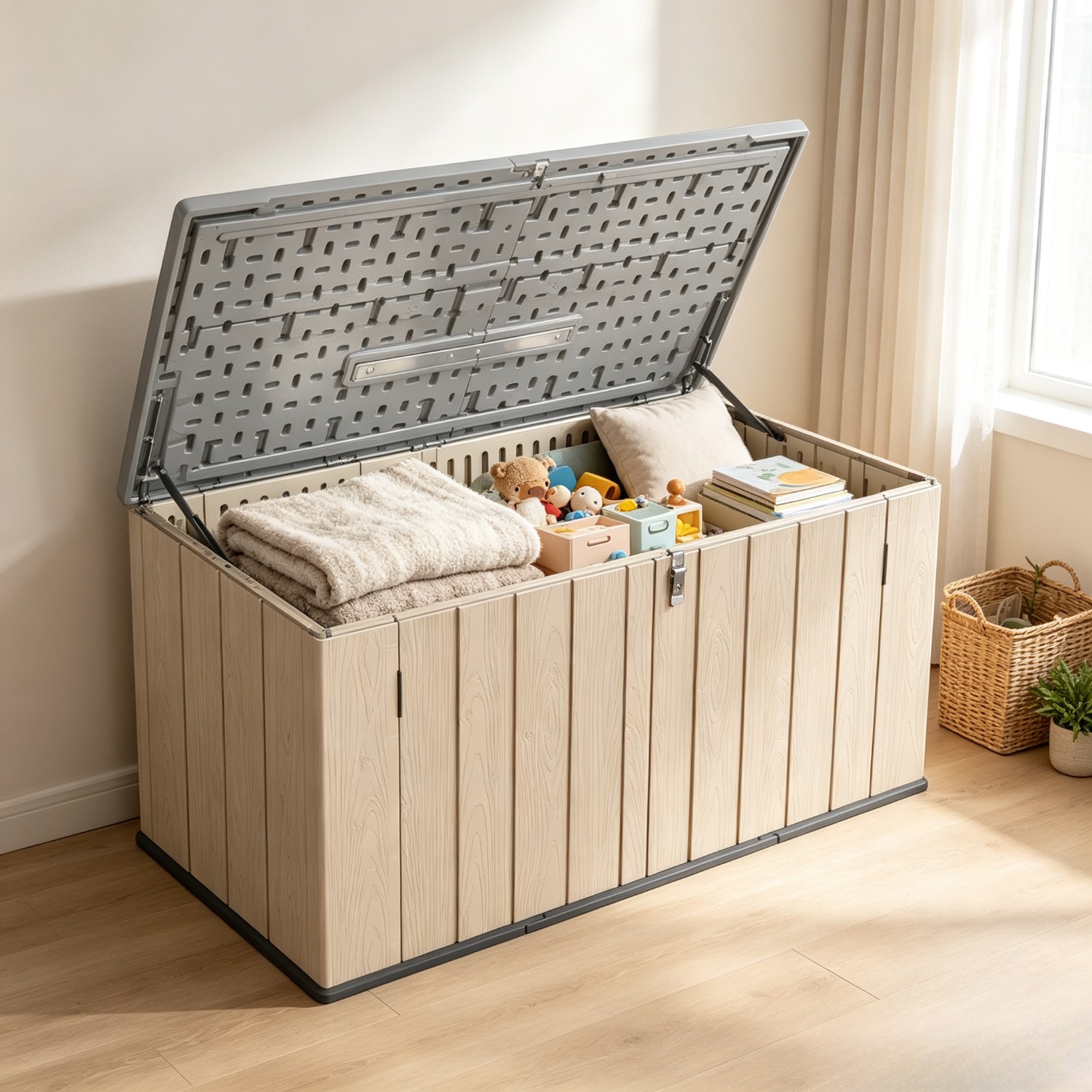 Image of Outdoor Garden Storage Utility Box, Outdoor Bench, Indoor Storage Box, 620l, With Hydraulic Hinges And Lockable Cover Plate