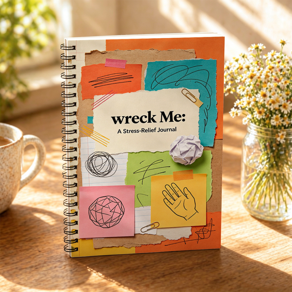 TEMU A5, Colorful Doodle Relax Notebook, Mixed Media Collage Interactive Diary For Creativity, Prompts, Spiral Bound Messy Art Book, Fun Doodle Pad,