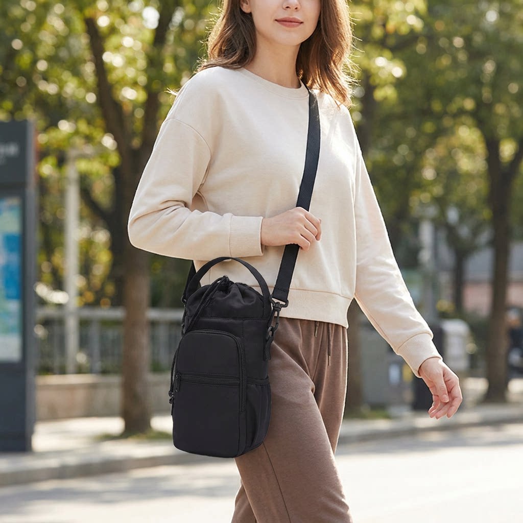 TEMU Crossbody Bag, Single Shoulder Bag, Magnetic Cup Sleeve, Insulated Cup Sleeve, Twill Water Bottle Shoulder Bag, Water Bottle Pouch, Crossbody