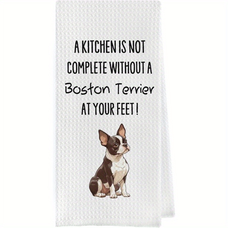 

1pc Boston Terrier Cartoon Kitchen Towel, 18x26 Inches, Super Polyester, Machine Washable, , Oblong Shape, Decorative Hand Tea Towel For Home Decor