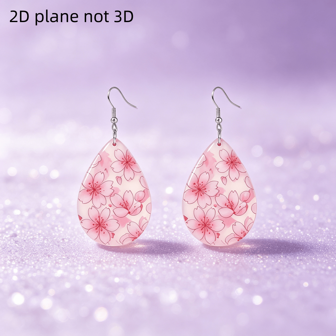 Pink Cherry Blossom Sakura Teardrop Dangle Earrings, Lightweight