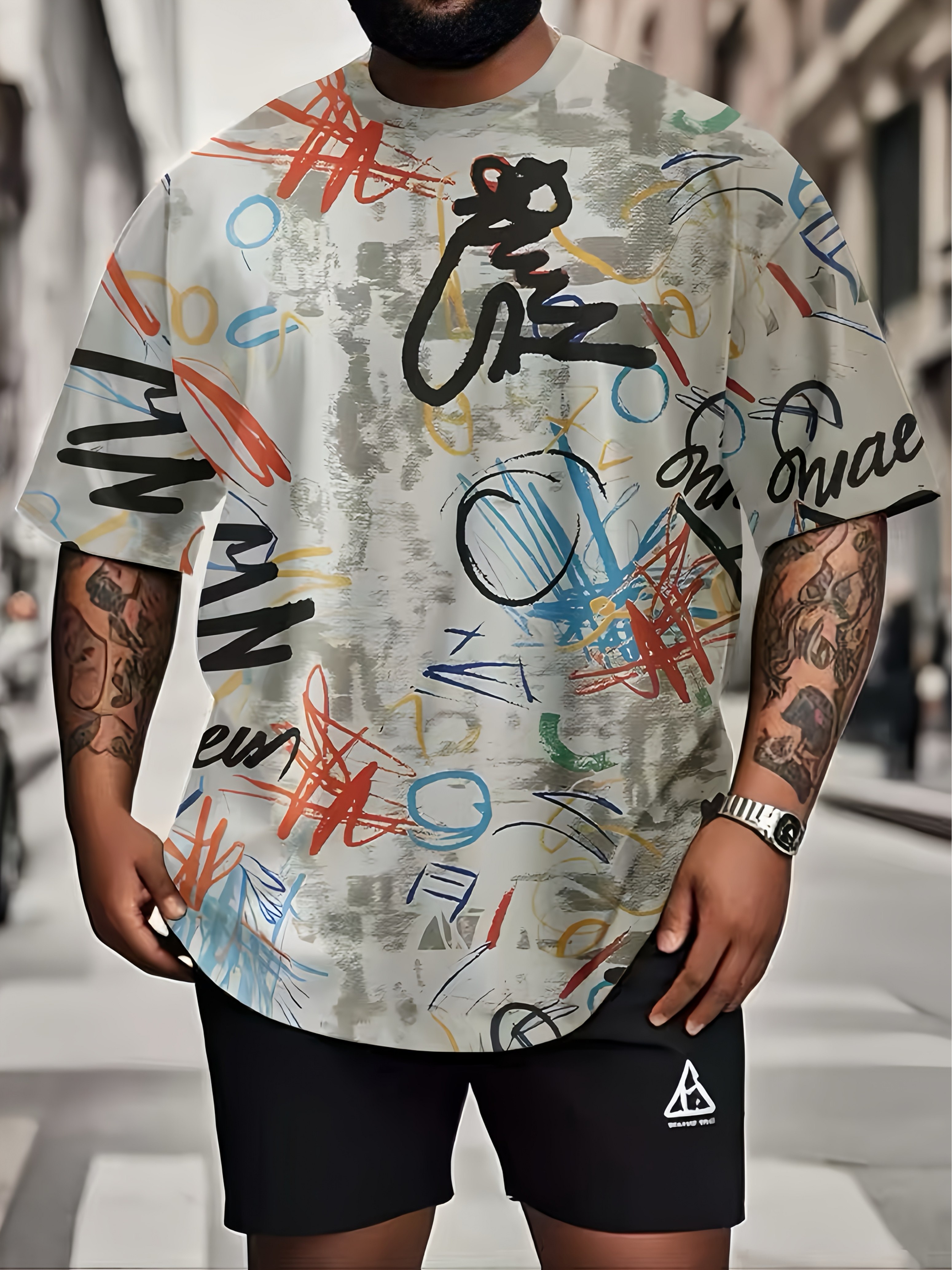 mens casual graphic t shirt hip hop style loose fit short Temu