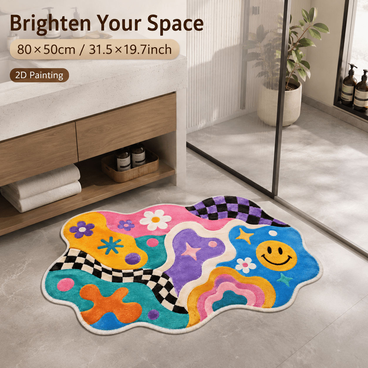 TEMU 2d Flat, 2d Flat, 1pc 2d Painting 850g/m2 Velvet Floor Mat, Fun Bathroom Vibrant Style, Suitable For Bedside Rugs, Doorway Entrance Mats, Living