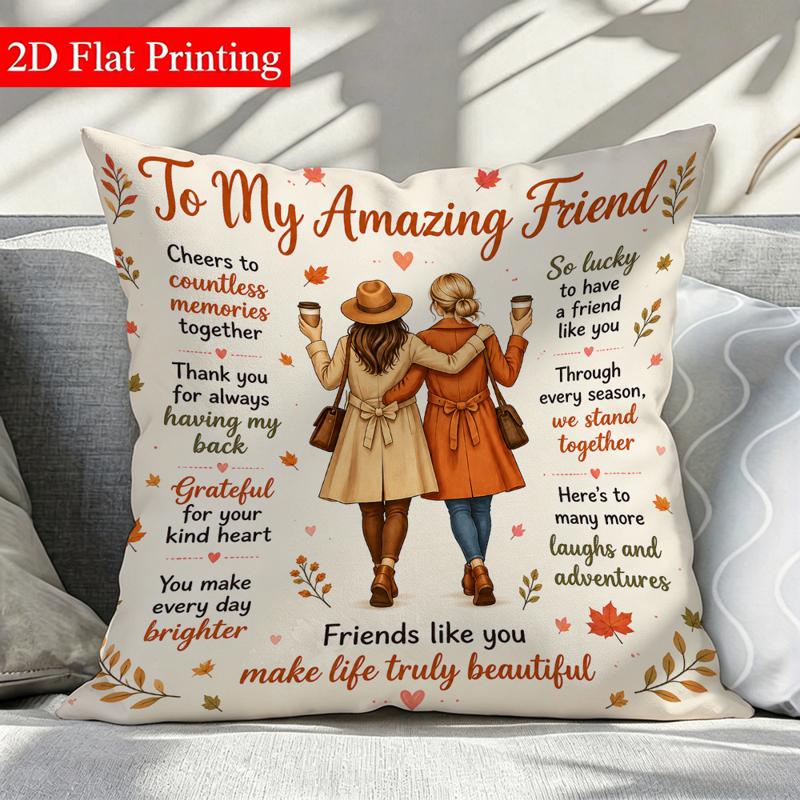 TEMU Housse de coussin décorative à impression 2D plate sur le thème de , 18x18 pouces, imprimée double face, motif vintage avec feuilles d'érable et