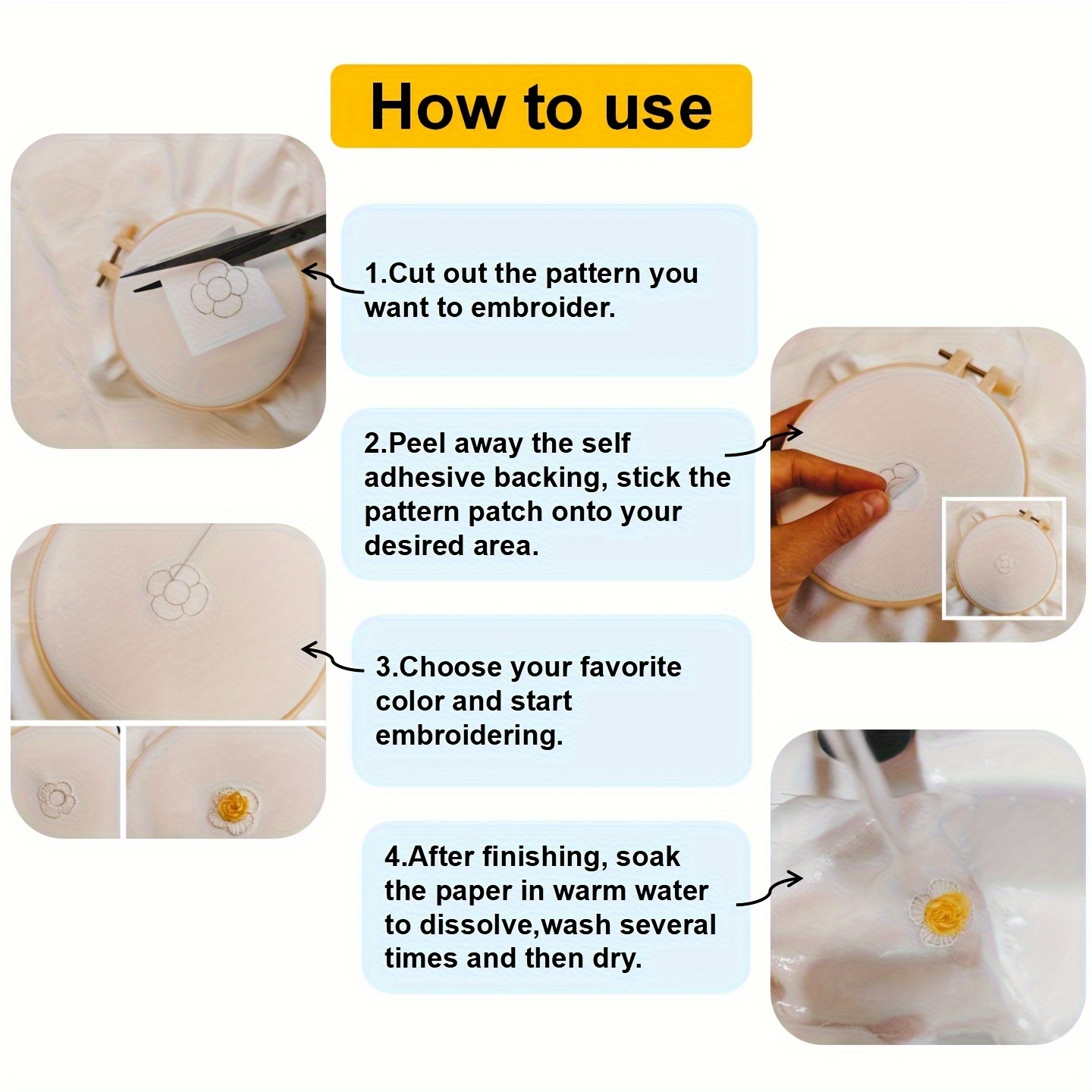 5pcs Water-Soluble Self-Adhesive Embroidery Patches