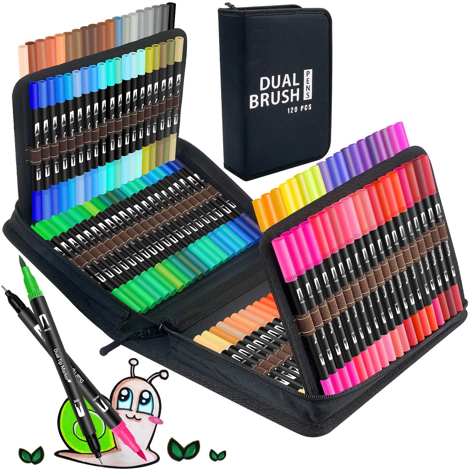 

A Set Of 60 Dual-tipped Markers Featuring Brush And Pens, Ideal For Coloring Books, Christmas Cards, Painting, Lettering, Calligraphy, Journaling, And Doodling.