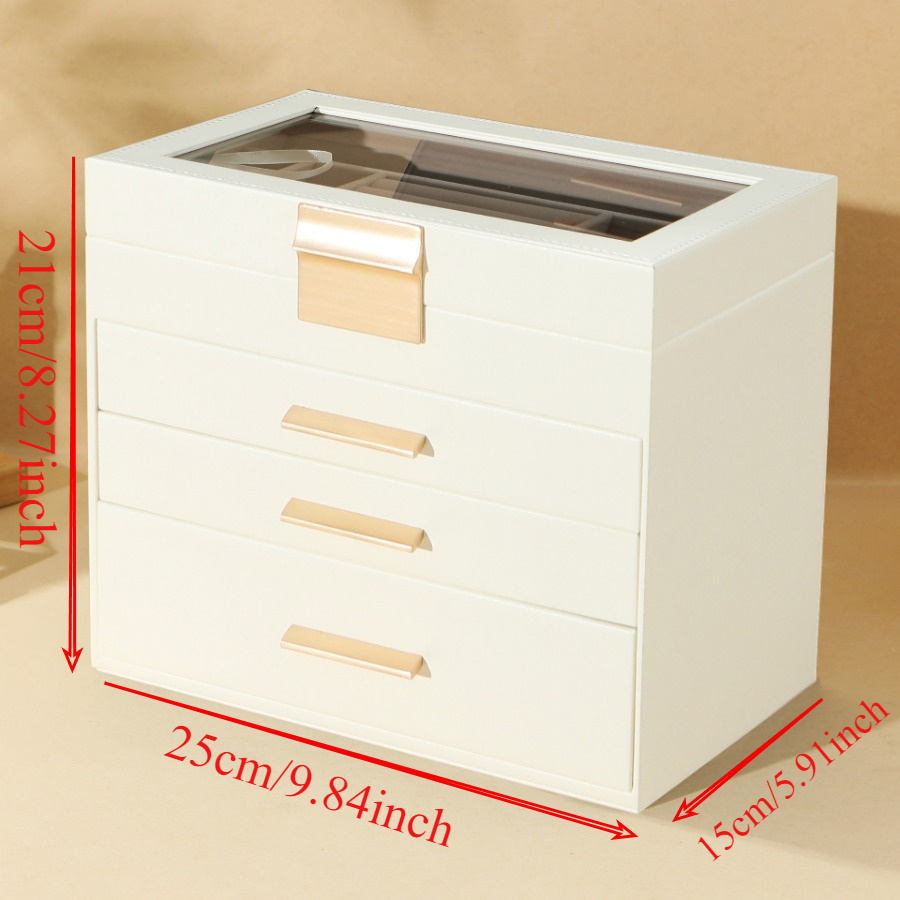 4 layer octagonal   leather jewelry organizer with transparent drawers ring earring necklace storage box soft lined compartments golden handles polished   for dresser or desk elegant gift for mother s day valentine s thanksgiving jewelry organizer storage synthetic   leather look jewelry boxes Product details 2