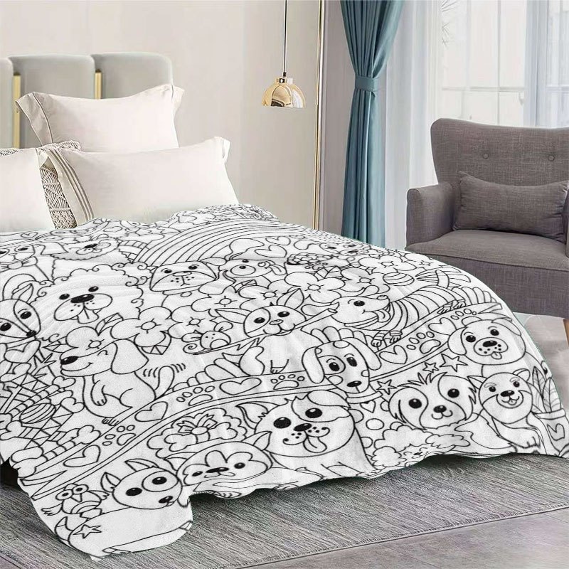 TEMU Cute Cartoon Pet Coloring Style Fleece Blanket, Soft And Skin-friendly Warm, Use, Home Relaxation, Bedroom Sleep, Office Nap Multi-scene , Theme