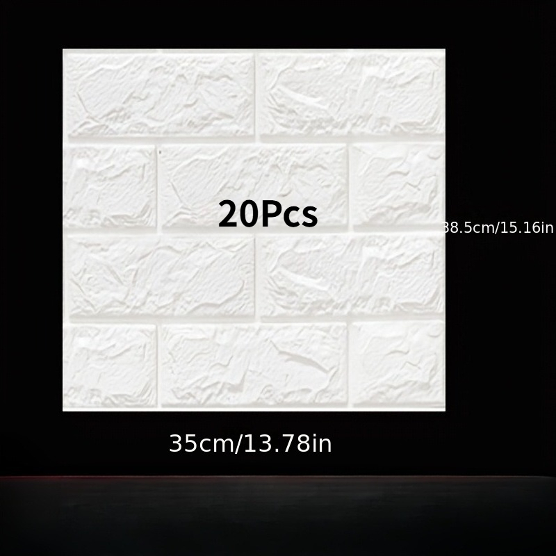 TEMU 20 piezas de paneles de pared de ladrillo de espuma 3D autoadhesivos - Azulejos grandes texturizados blancos y grises, azulejos de papel tapiz