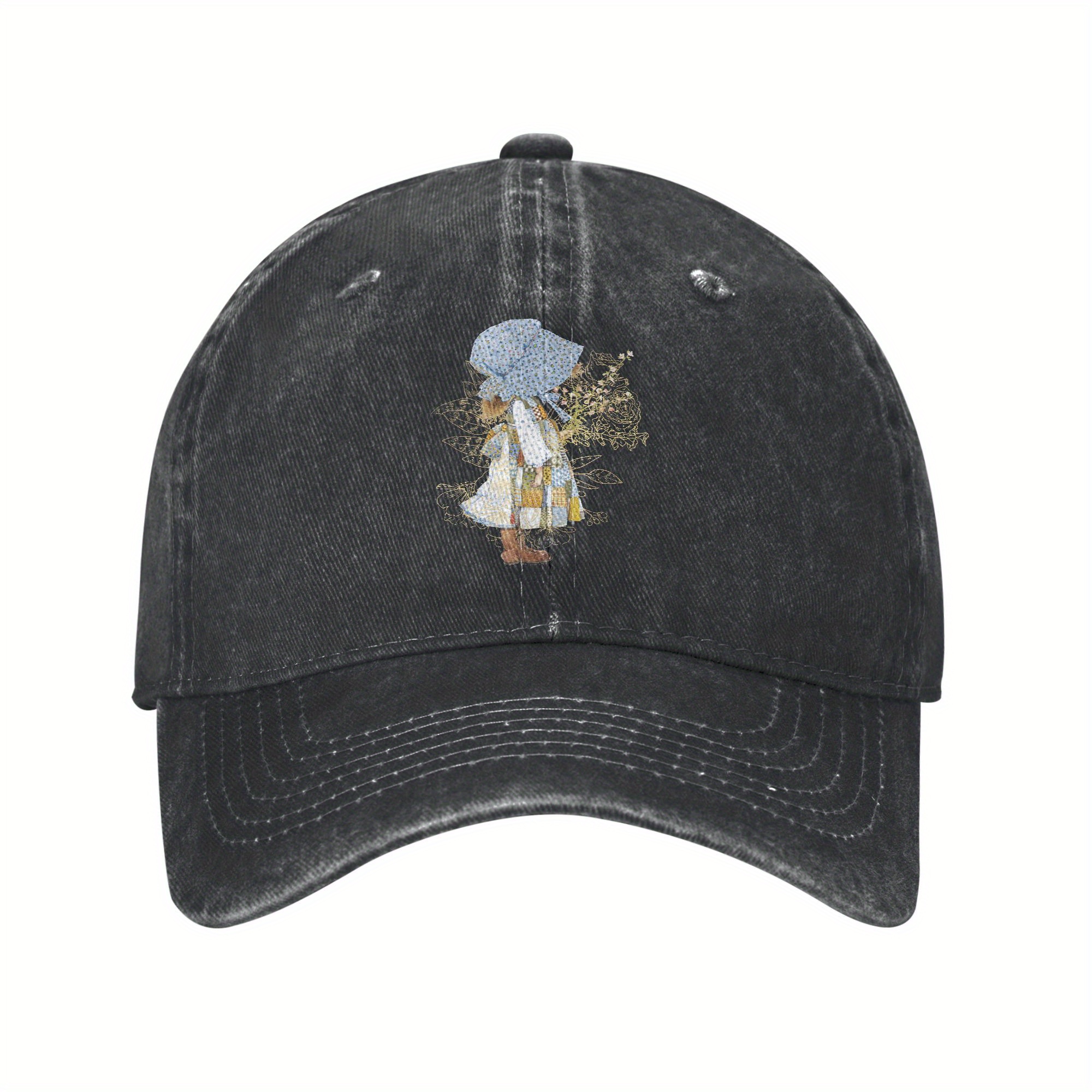 TEMU Holly County Girl Holding Flowers Caps For Men Women Cotton Trucker Hat Lerisure Wear Adjustable Baseball