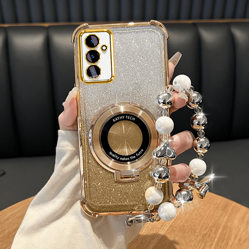 TEMU Phone Case: 26 36 56 Ring Folding Stand Holder With Plating Bead Lanyard Chain And Luxury Glitter Shockproof Protection Tpu Case For For Galaxy