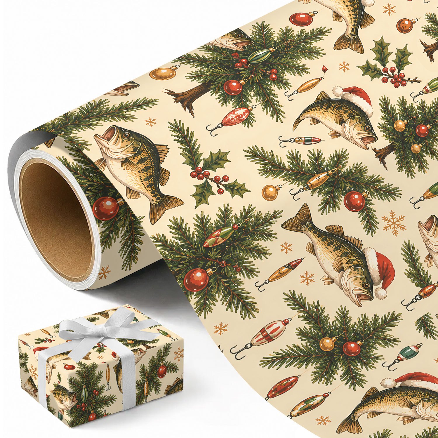 TEMU Rouleau de poisson de Noël - Mesure 17,7 pouces × 118 pouces, parfait pour emballer des cadeaux de Noël, réaliser des décorations de fête et des