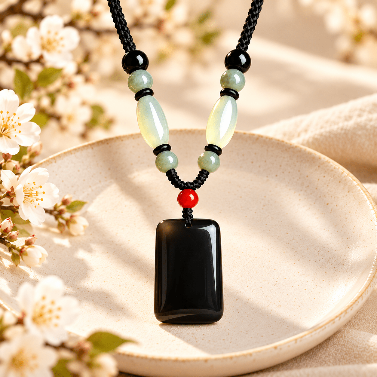 Obsidian Plain Pendant Necklace, Unisex Vintage Design