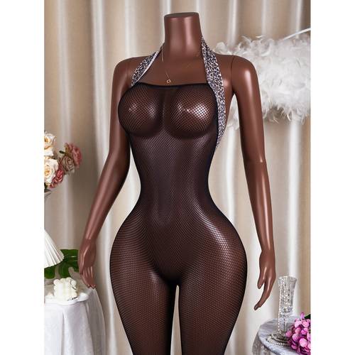 sleeveless bodysuit hot lace semi transparent print halter neck backless bodystocking lingerie a must have for a romantic night or valentines day