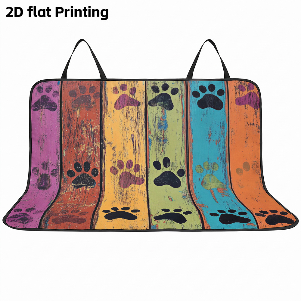 TEMU para asiento trasero de coche para mascotas, 1 pieza, con estampado de de patas pintadas en 2D , tapete para maletero, para coche fácil de
