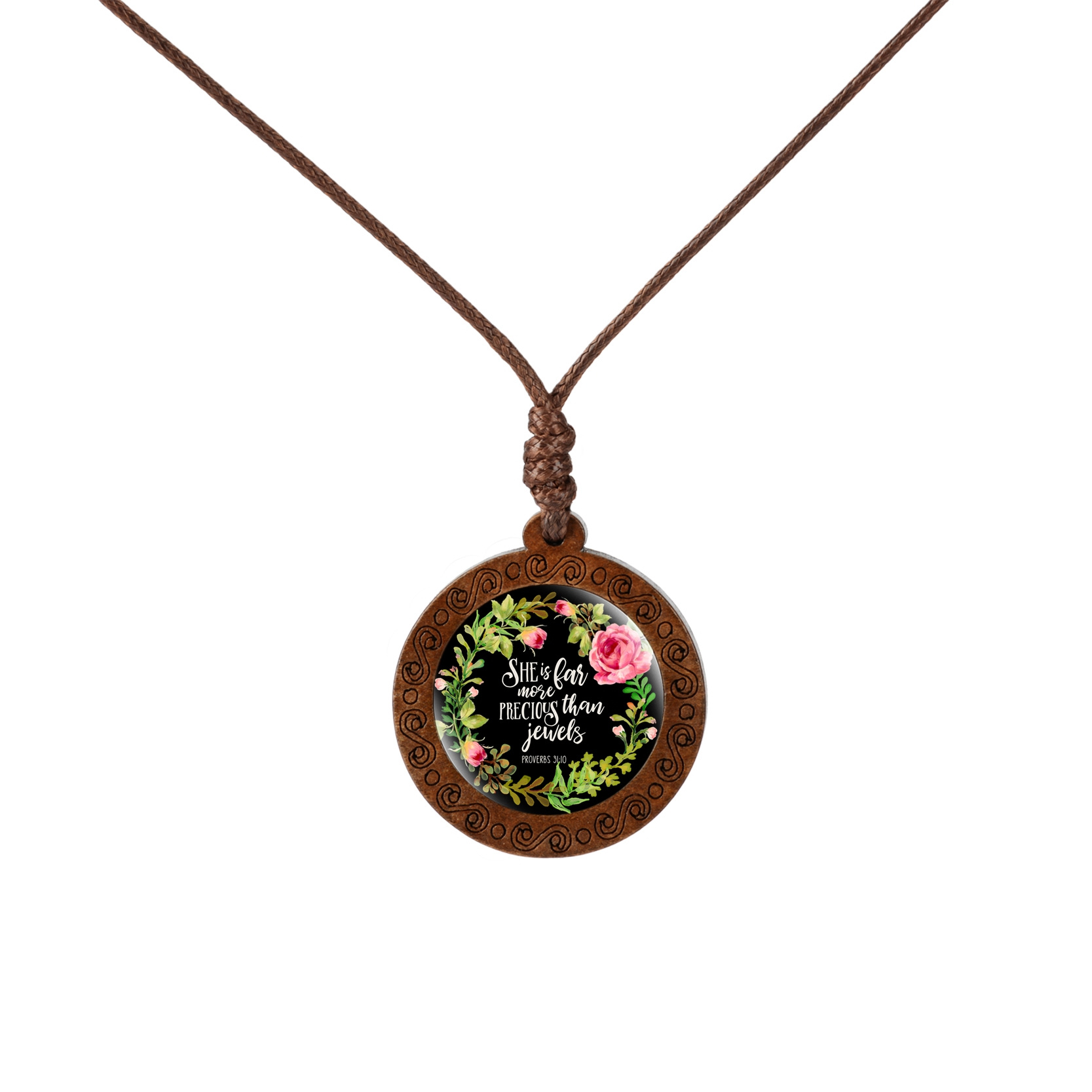 Inspirational Bible Verse Wood Glass Cabochon Necklace