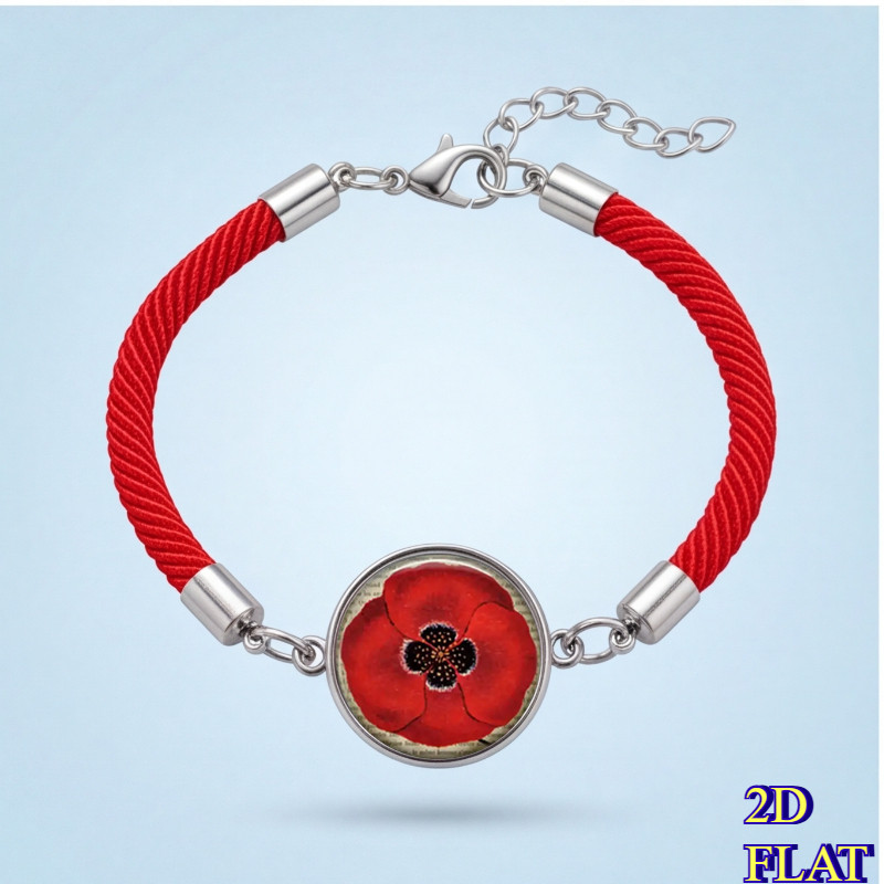 TEMU Bracelet 2D Plat Rétro Rouge Coquelicot , Cordon, Cadeau de Bijoux Floraux Commémoratifs Unisexe, Convient pour Noël, Convient aux Hommes et aux