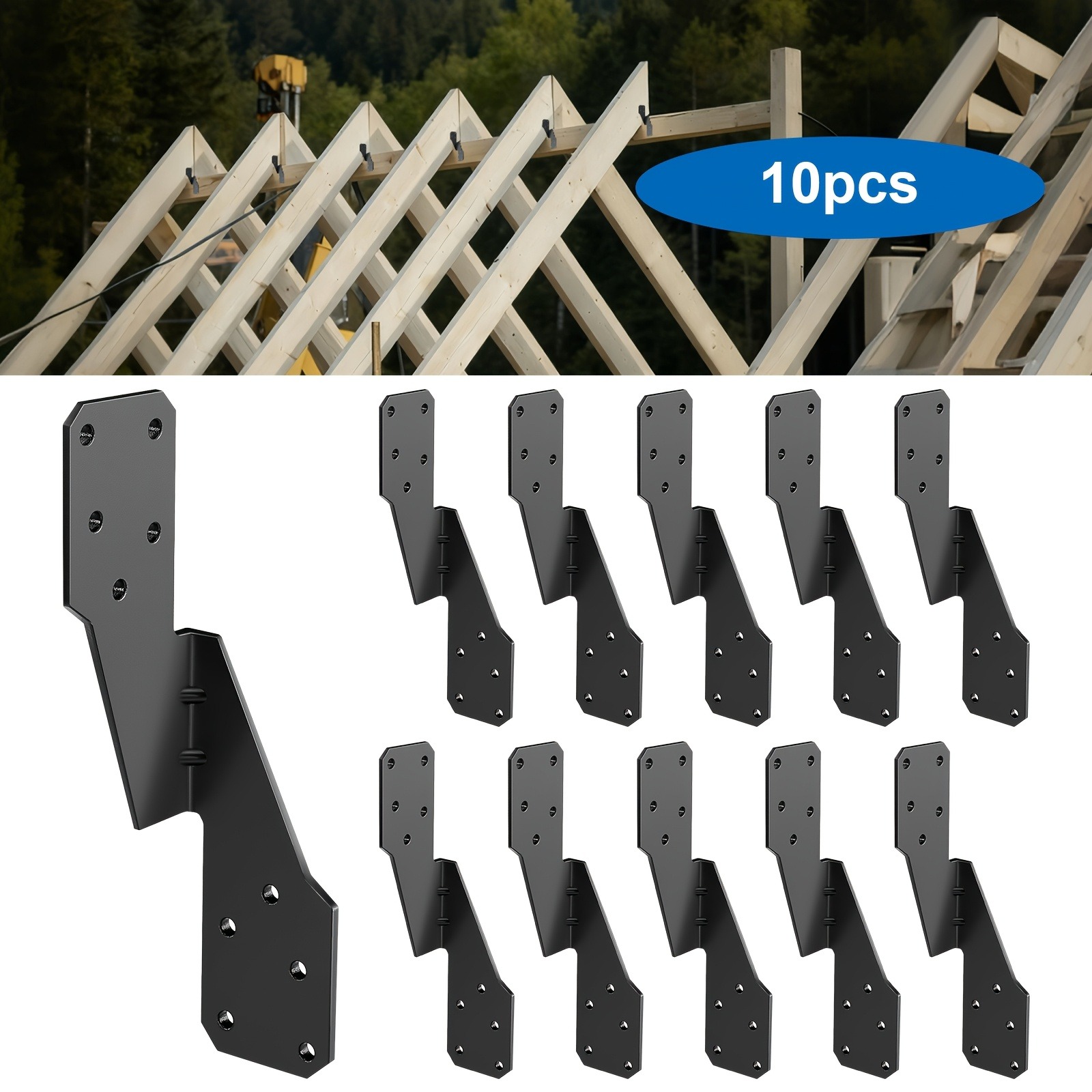 TEMU 10 Pack Heavy Duty Hurricane Ties, Cold Rolled Carbon Steel Metal Connectors, Black Coated Finish Ties Brackets, Reliable High Wind Framing