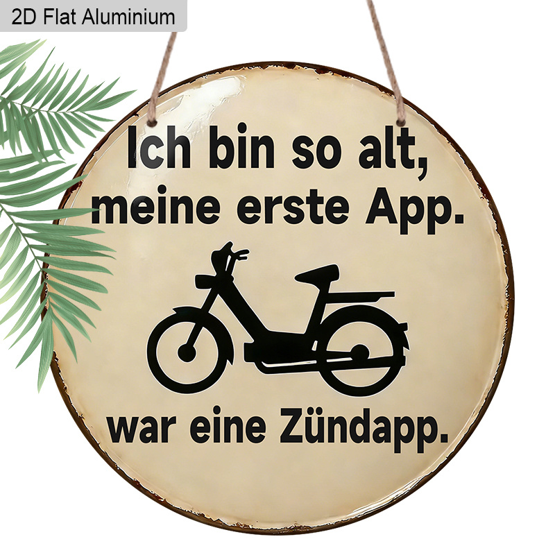 E-shop 2D Flach, 1 Stück Vintage Motorrad Text Aluminiumschild - Retro Runde Wandtafel 8x8 Zoll, geeignet für Garage, Höhle, Motorrad-Enthusiast