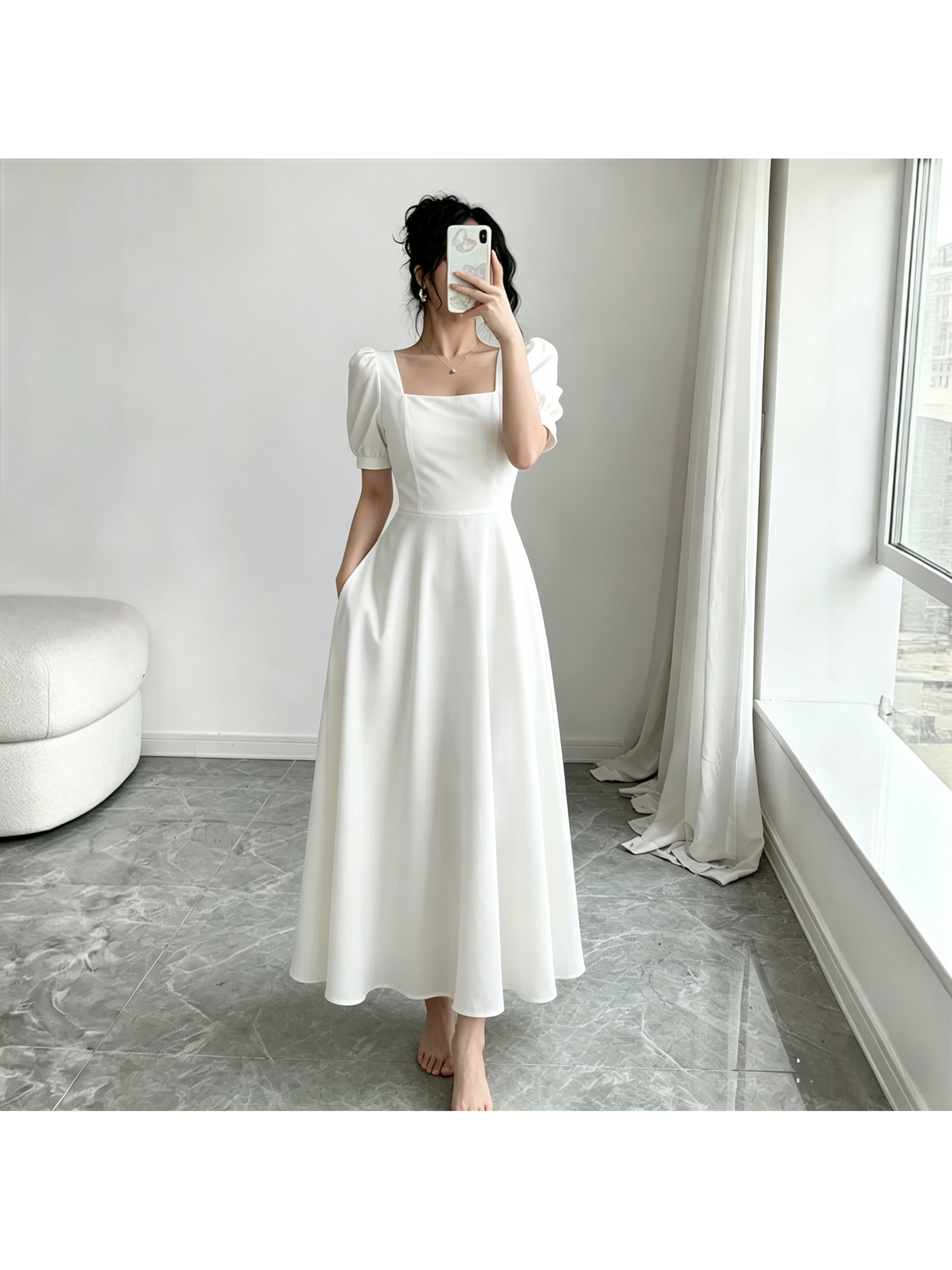 knee length dresses for ladies Emelia White Puff-Sleeve Skater Mini Dress – Club L London