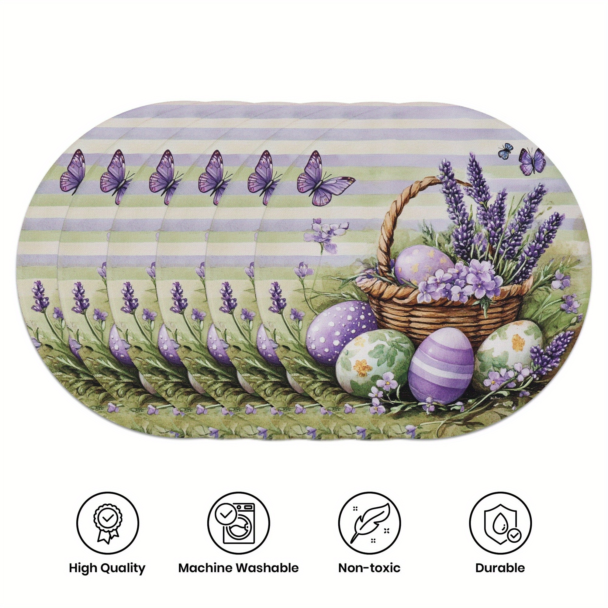 

6pcs Easter Lavender Placemats, Round Woven Polyester Table Mats, 15" Single-sided, With & , For Party, Kitchen & Restaurant Decor, Hand Wash Only