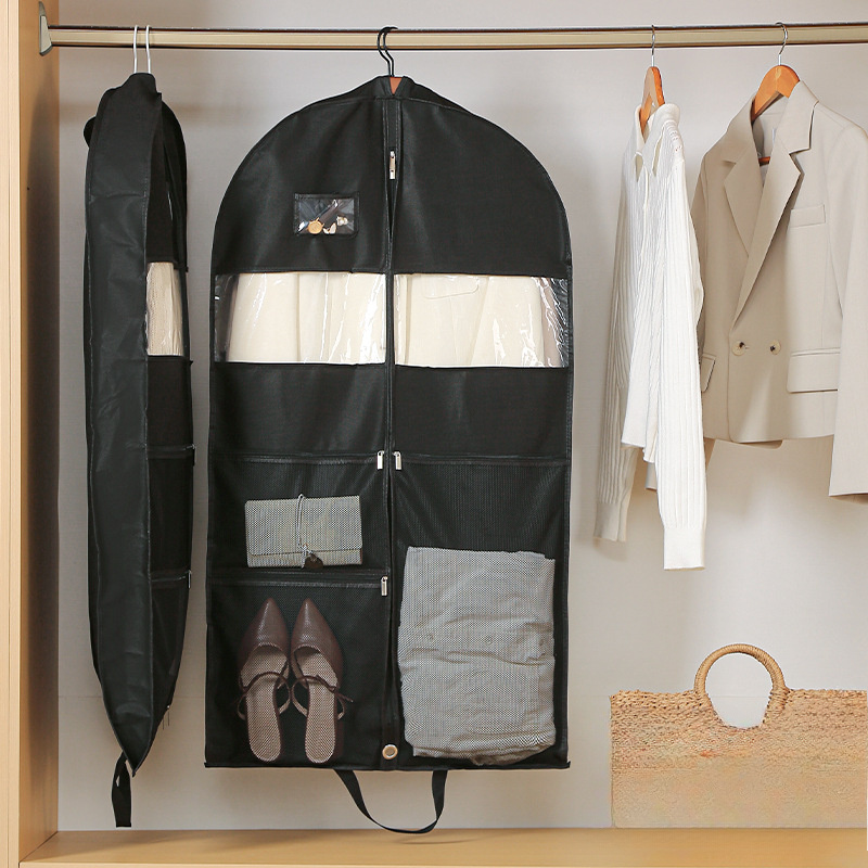  large capacity hanging garment bag with transparent window zipper closure and multiple pockets ideal for suits and dresses travel and storage durable non woven material luggage for travel details 0