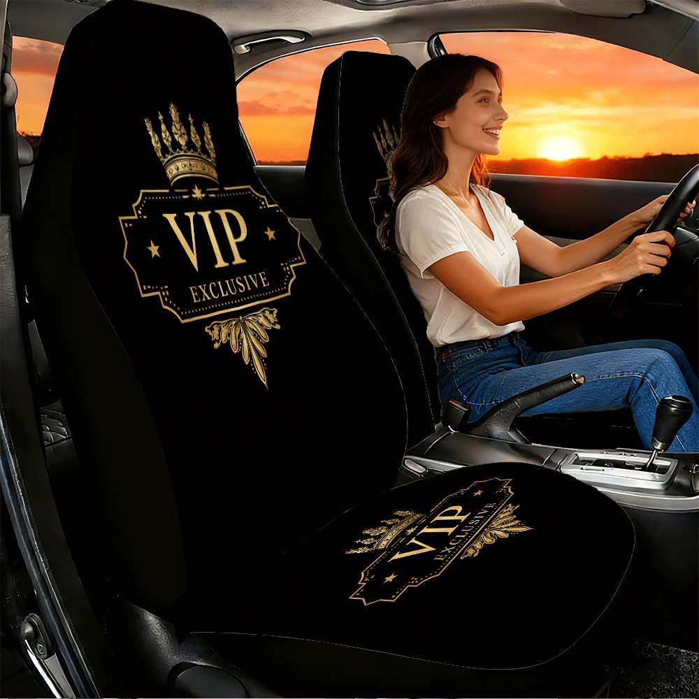 Image of 2pcs Luxury Car Seat Covers Suitable For Front Seats, High , Material, Suitable For Cars, Suvs And Trucks, Women' Accessories, Christmas Eve Scares, Halloween, Special Promotion Clearance.