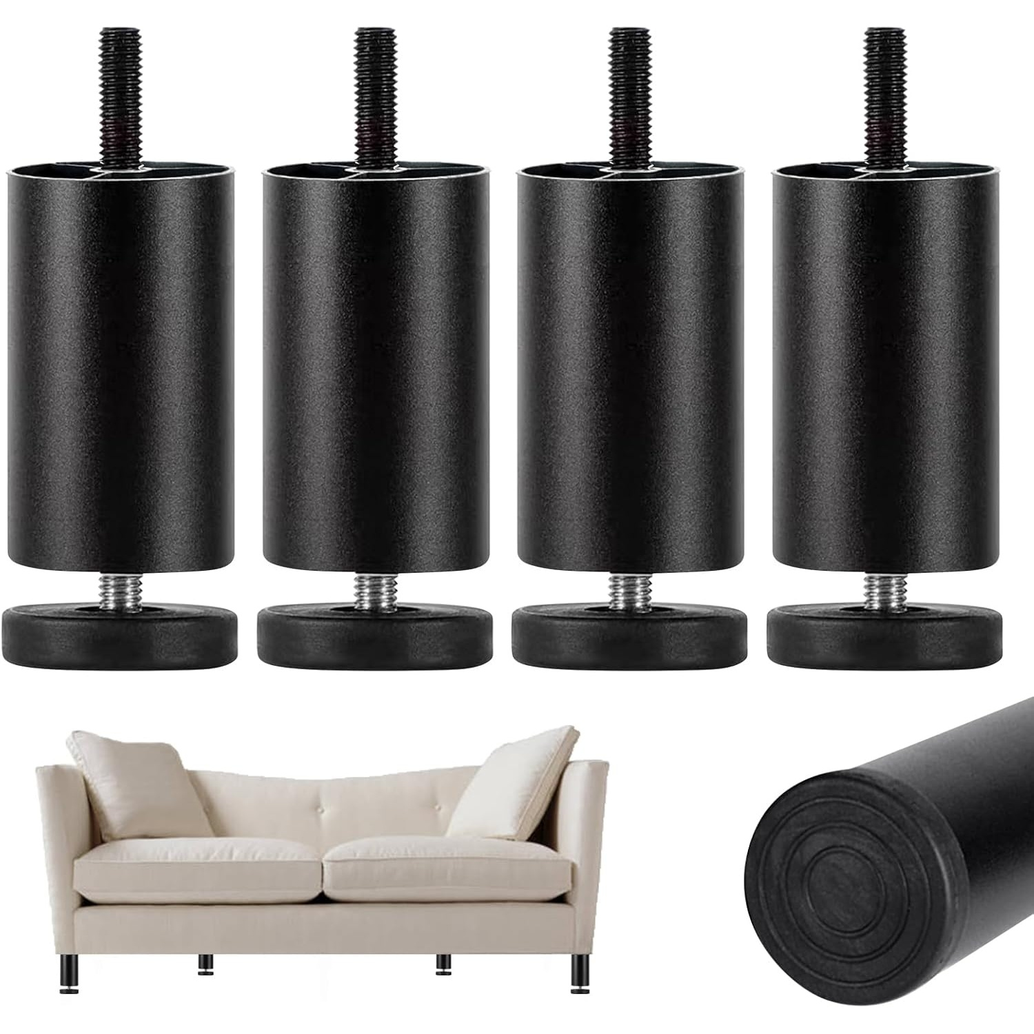 TEMU 4 piezas de patas de soporte elevadas de 9.6~10.4 cm, patas de metal para muebles, patas de repuesto de aleación de aluminio ajustable, patas