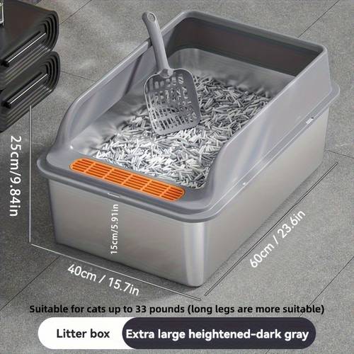 imagen del artículo arenero espacioso de acero inoxidable para gatos con pala - de limpiar, diseño y de bordes altos, para gatos de 31 , ideal para uso en interiores
