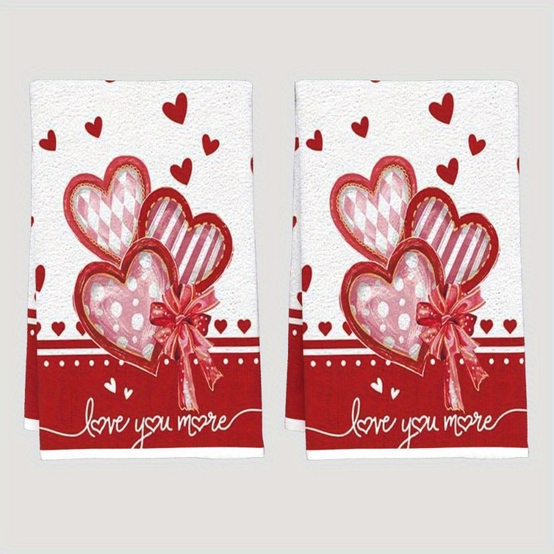 

2-pack Modern Polyester Kitchen Towels, 18x26in, Super Hand Towels With Heart Prints, Machine Washable, Ideal For Home Decor And Gifting