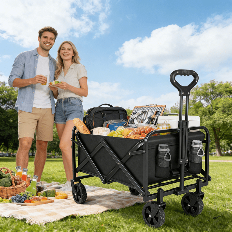 TEMU Heavy Duty Collapsible Utility Wagon With Quiet Solid Wheels Adjustable Handle Large Capacity Outdoor Cart For Camping Beach Shopping Sports