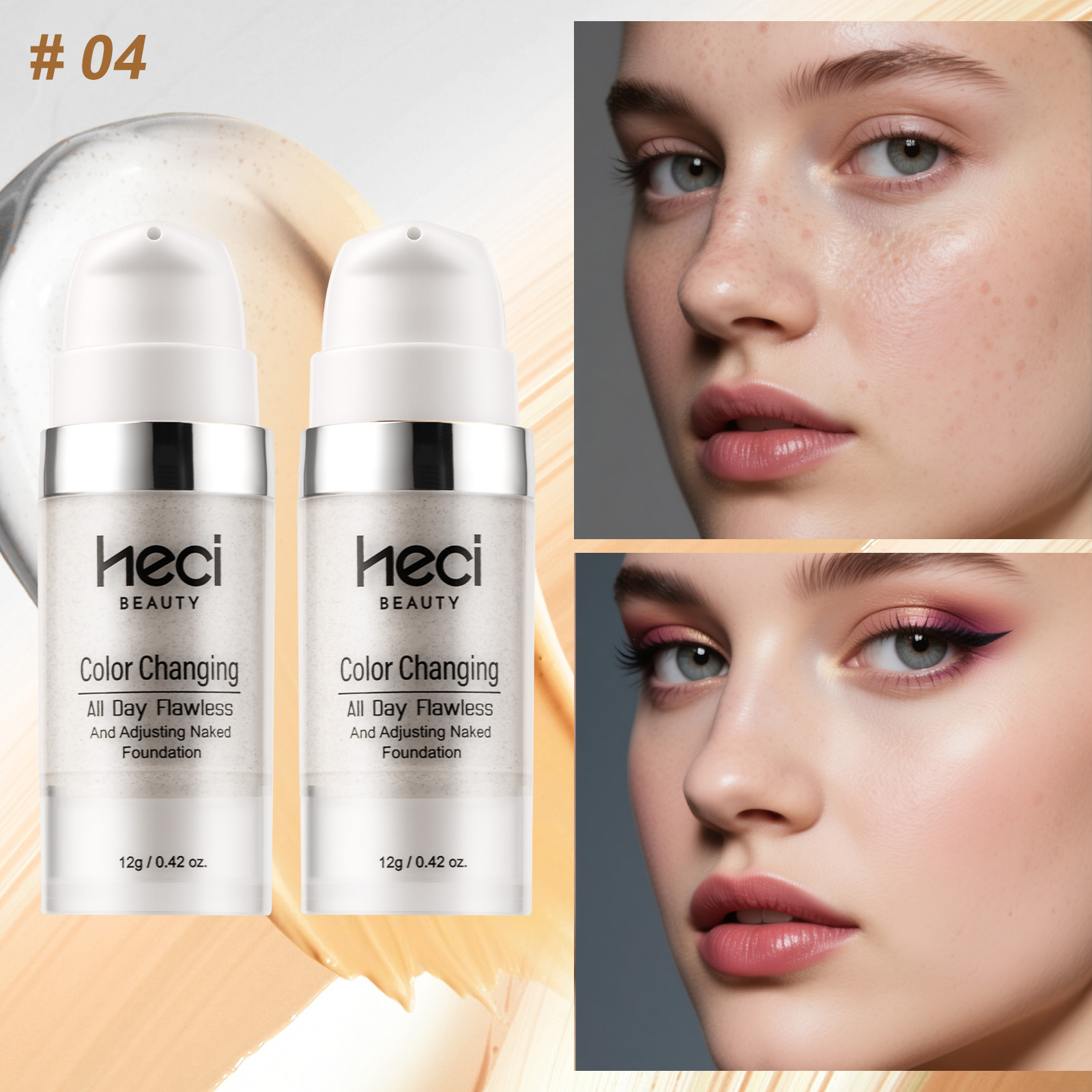 2pcs Color-changing Foundation Concealer Set, Medium To Full Coverage . Long-lasting Hydration, Waterproof&sweatproof, Smooth Texture Easy Application, Natural Gradient Base Makeup.