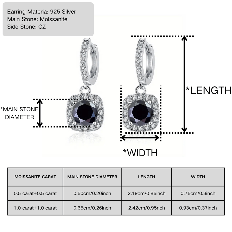 0.5/1 Carat Moissanite Drop Earrings, Trendy Gift for Women