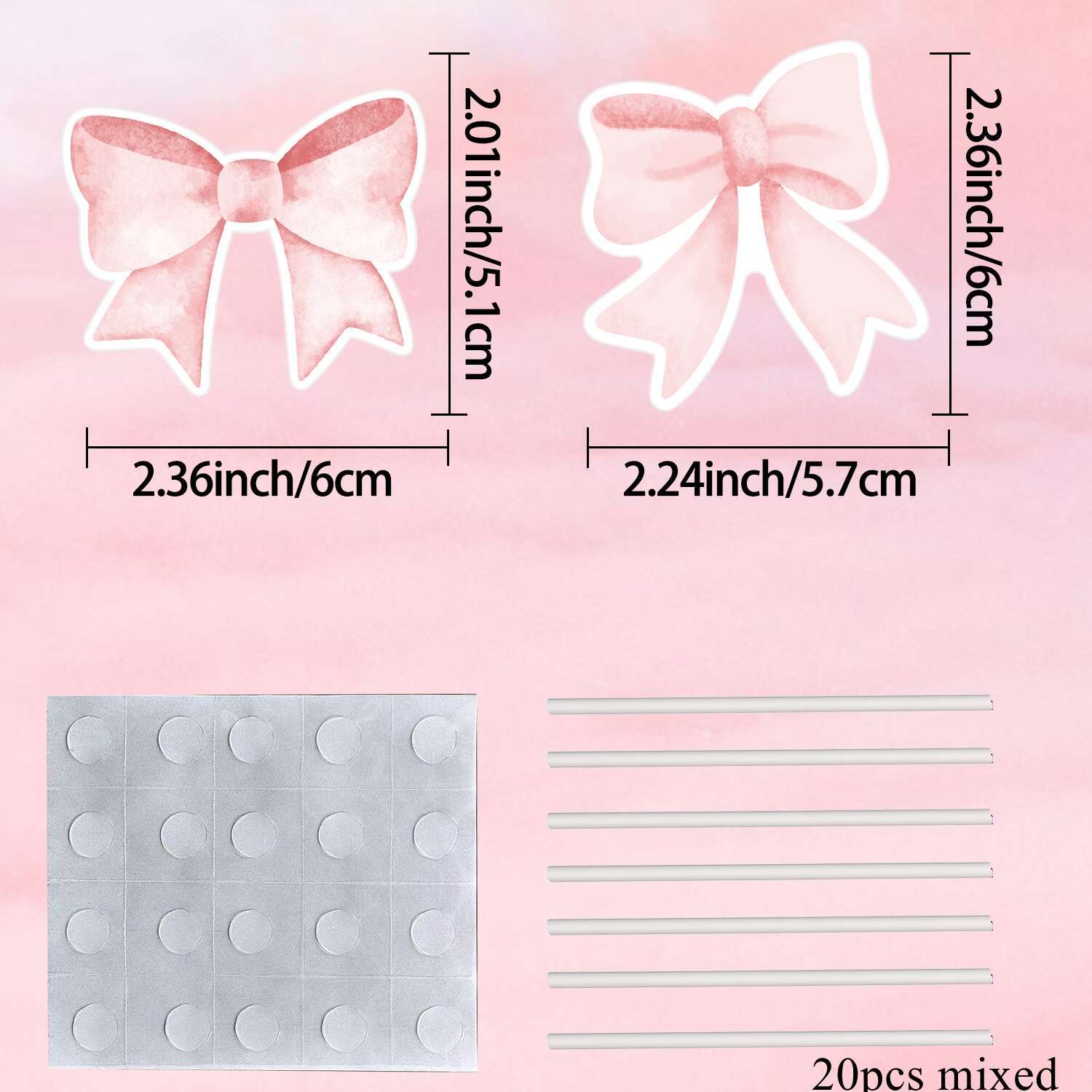 20pcs Of Pink Decorations With Pp Sticks For Celebrating Birthdays, Weddings, And Parties, Perfect For Cupcakes